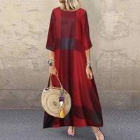 2021 summer long maxi dress short sleeve cotton linen dresses plus size ladies retro casual loose plaid dress femme 5xl