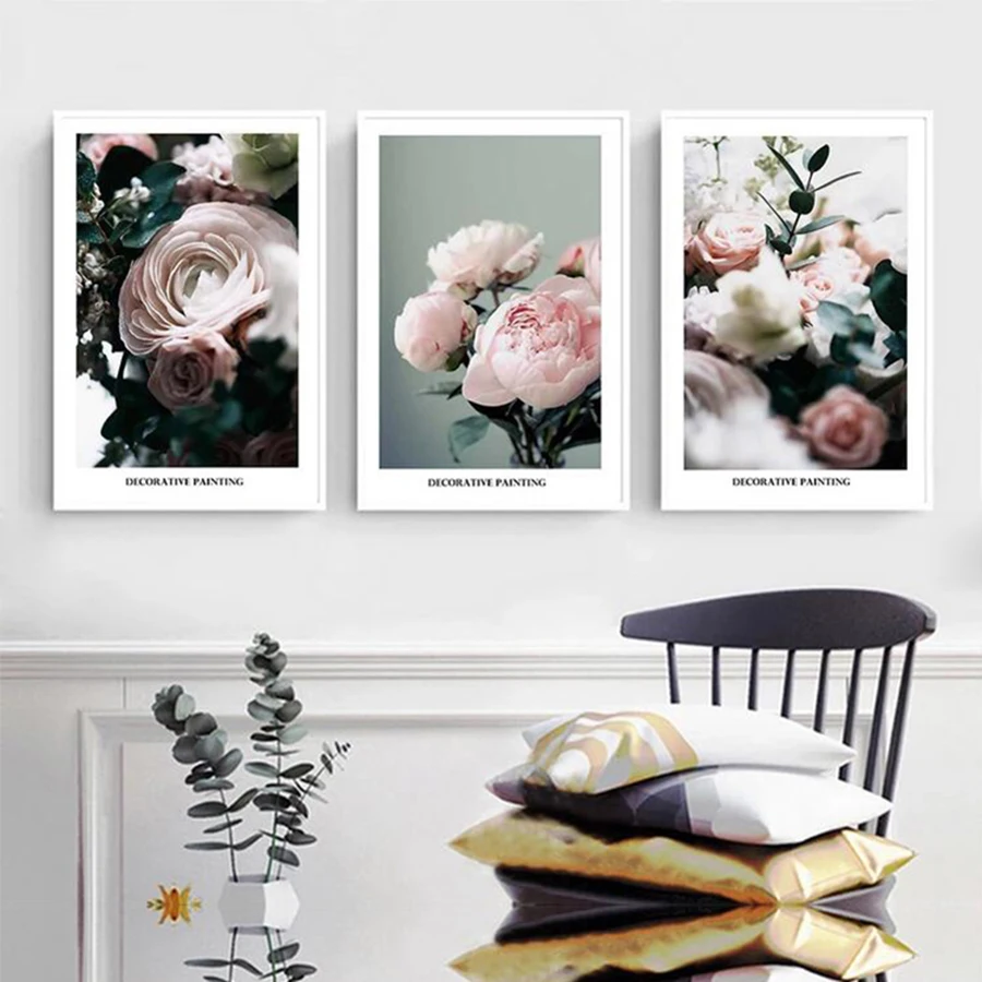 Романтический постеры с розами светильник розовый цветок Картина на холсте
