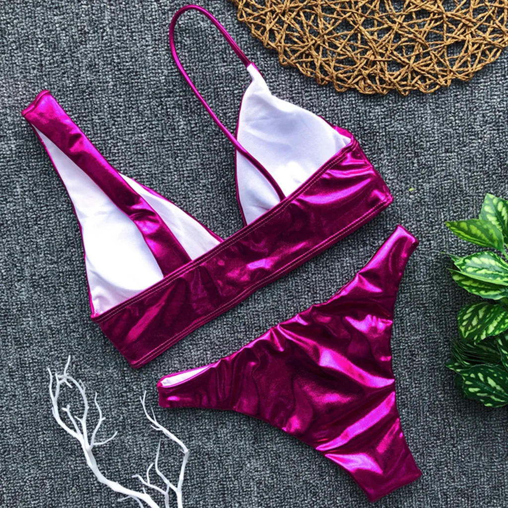 Home&Nest Sexy Women Solid Backless Two Piece Filled Bra Bikini Set Swimsuit Beachwear Beach Bathing Suit Swimwear Swimming | Женская