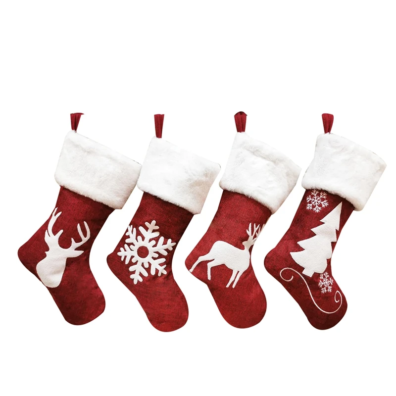 

LUDA 4Pack Christmas Stockings Socks Gift Candy Bag Christmas Decorations for Home New Year Pocket Hanging Xmas Tree Ornament