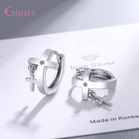 trendy 925 sterling silver crystal earrings for women fashion cross pendant pendientes girl party birthday jewelry gift