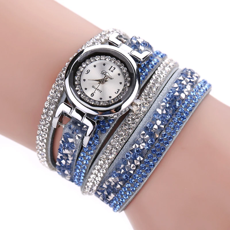 

Duoya Womens Wrap Multilayer Rhinestone Faux Leather Analog Bracelet Wrist Watch 19QC