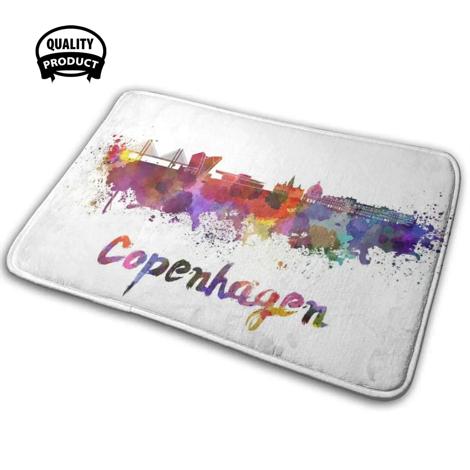 Copenhagen Skyline In Watercolor 3D Soft Non-Slip Mat Rug Carpet Cushion Denmark Europe | Дом и сад