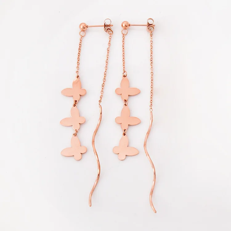 

Personalized titanium steel butterfly earrings, a pair of long tassel earrings