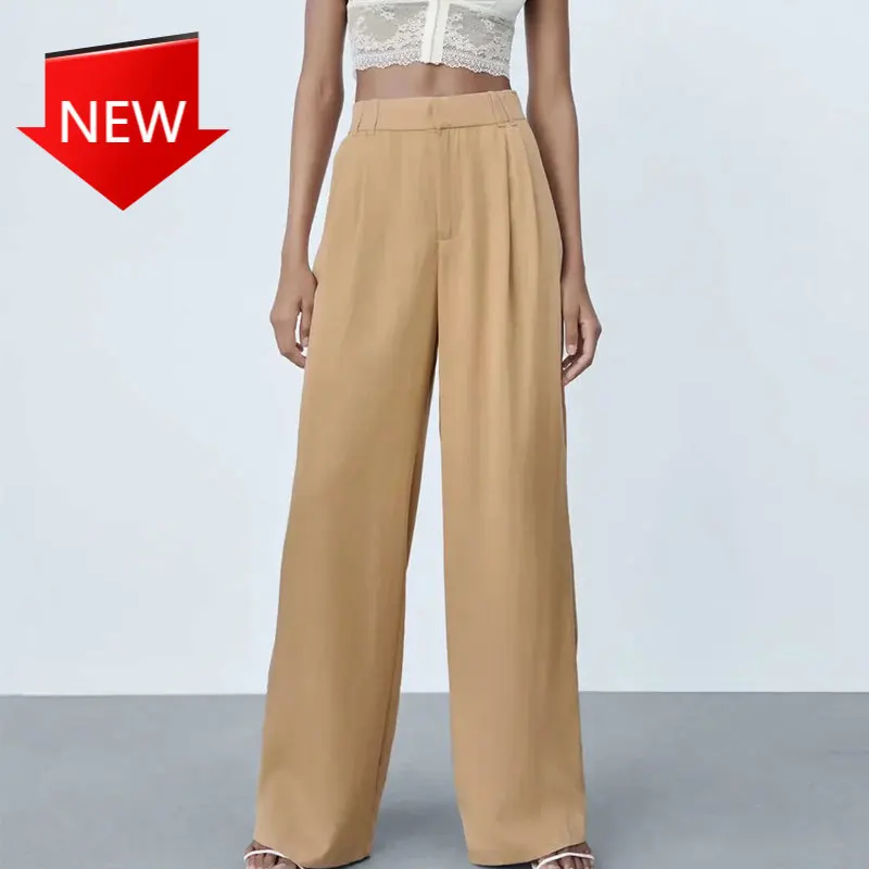 

Side Pockets Straight Pants Vintage High Waist Zipper Fly Female Trousers Mujer 202109 Women 2021 Fashion Office Wear