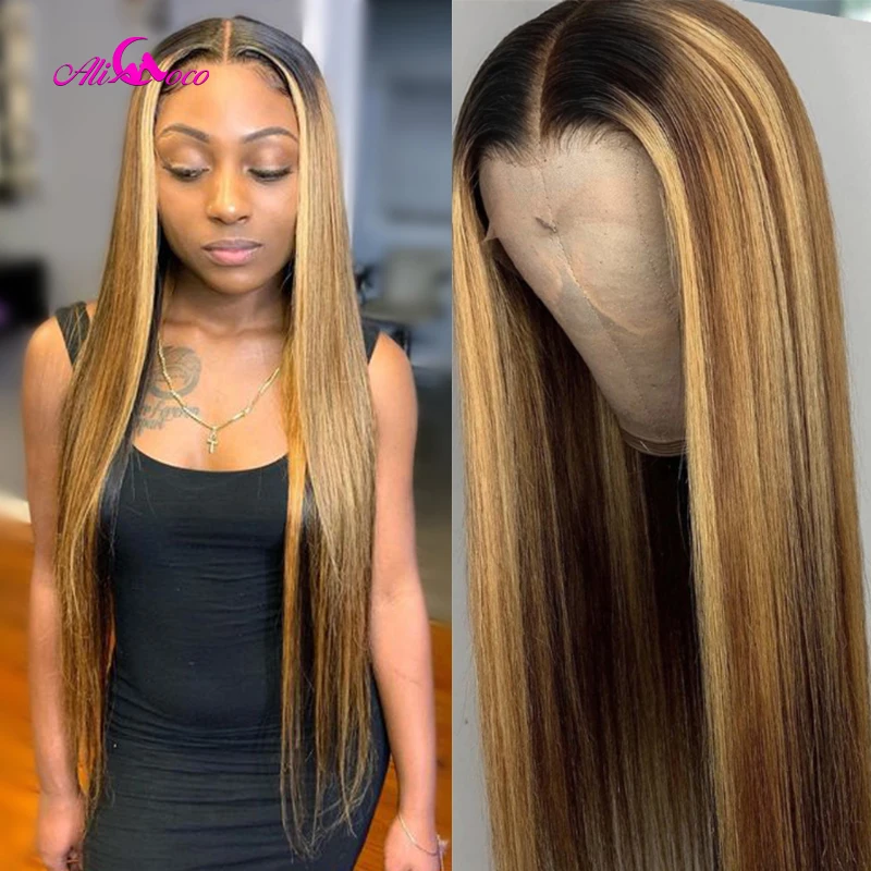 

Парик из малайзийских волос Ali Coco 1B/4/27 цветов парики из человеческих волос 13X4 прямые парики с эффектом омбре 4X4 парик на сетке 1B/30