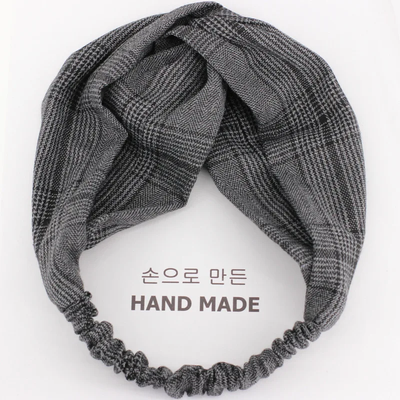 Dark Grey headband Шотландский узор, клетчатые повязки на голову для девочек, эластичные повязки для волос с витой клетчатой клеткой и бантом, аксессуары для волос для женщин - Цвет: Dark Grey headband