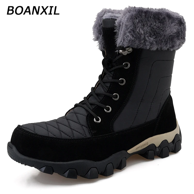 BOANXIL Men New 2021 High Top Hiking Shoes Mens Winter Anti-Slip Warm Snow Shoes Outdoor Climbing Trekking Shoes Tactical Boots