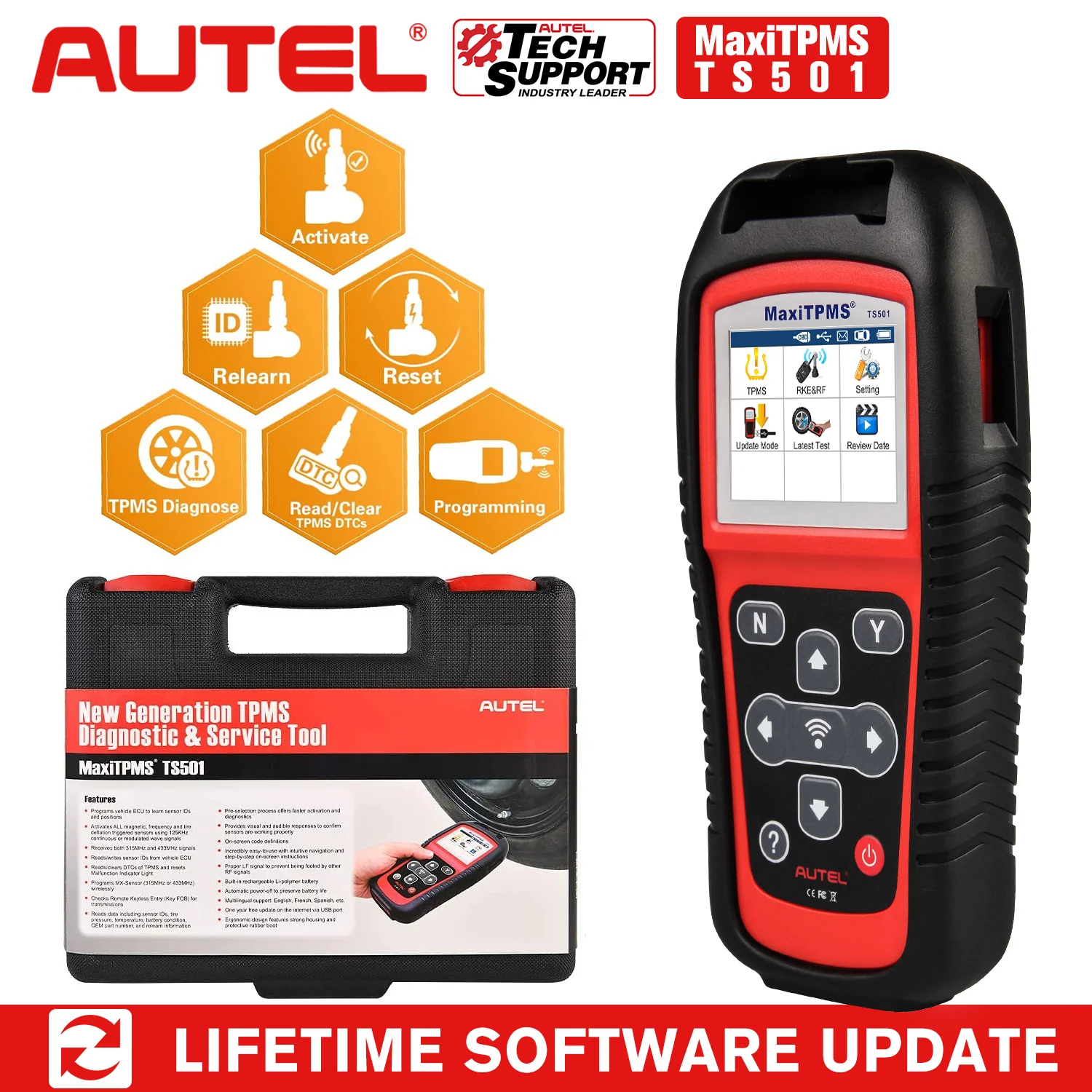 Autel MaxiTPMS TS501 OBD2 автоматический диагностический датчик давления в шинах и