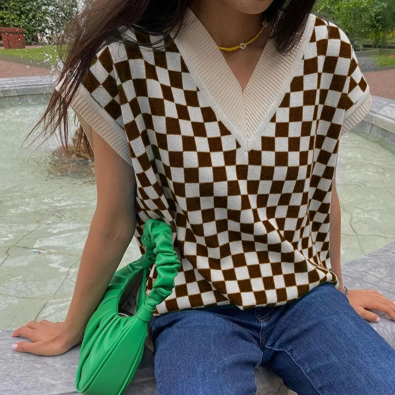 Винтажный Модный женский жилет NCLAGEN Свободный Повседневный свитер с V-образным