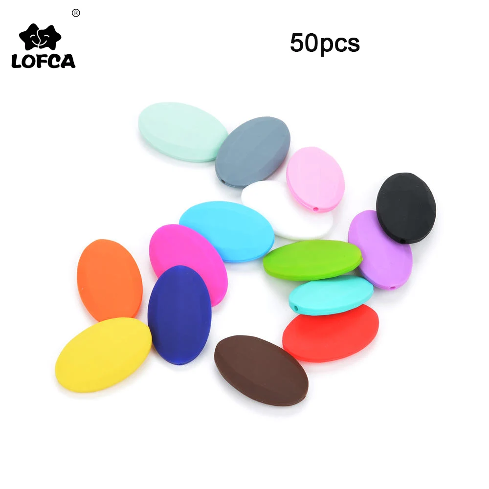 LOFCA-Cuentas de silicona sin BPA para morder para beb&eacute;, abalorios planos de forma ovalada para morder, accesorios de juguete para dentici&oacute;n, 50 Uds.-0