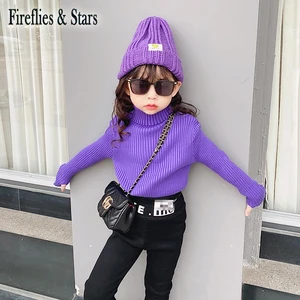 Свитер для девочек на весну-осень, вязаная одежда для малышей, детские вязаные топы, детская одежда, новая модная однотонная с длинным рукавом в полоску от 4 до 14 лет