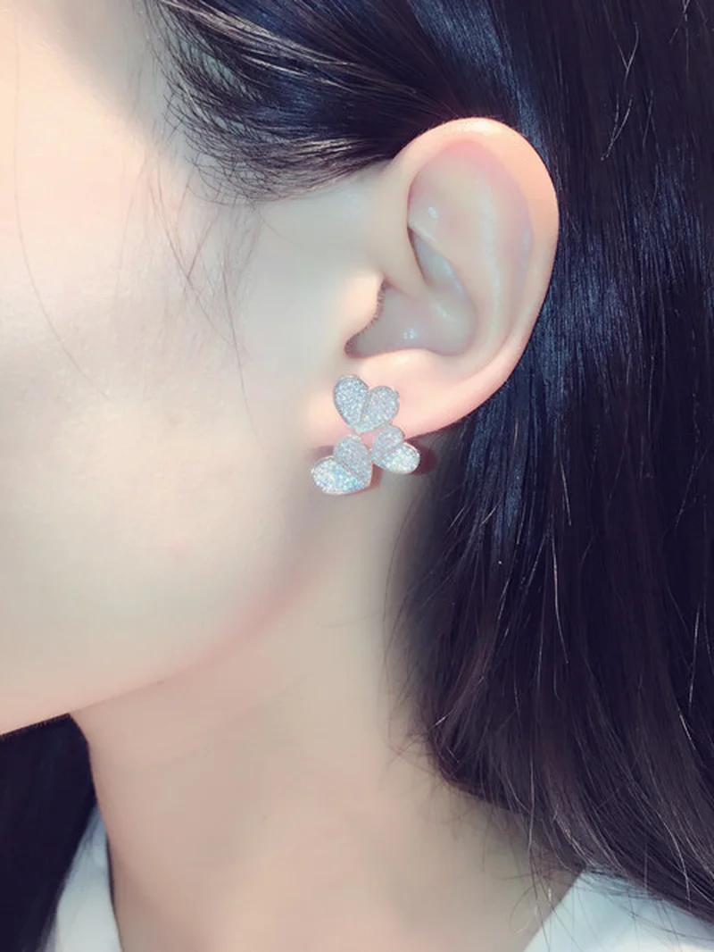 Милые сердцу Bling CZ камень циркон S925 стерлингового серебра Цвет серьги со шпилькой