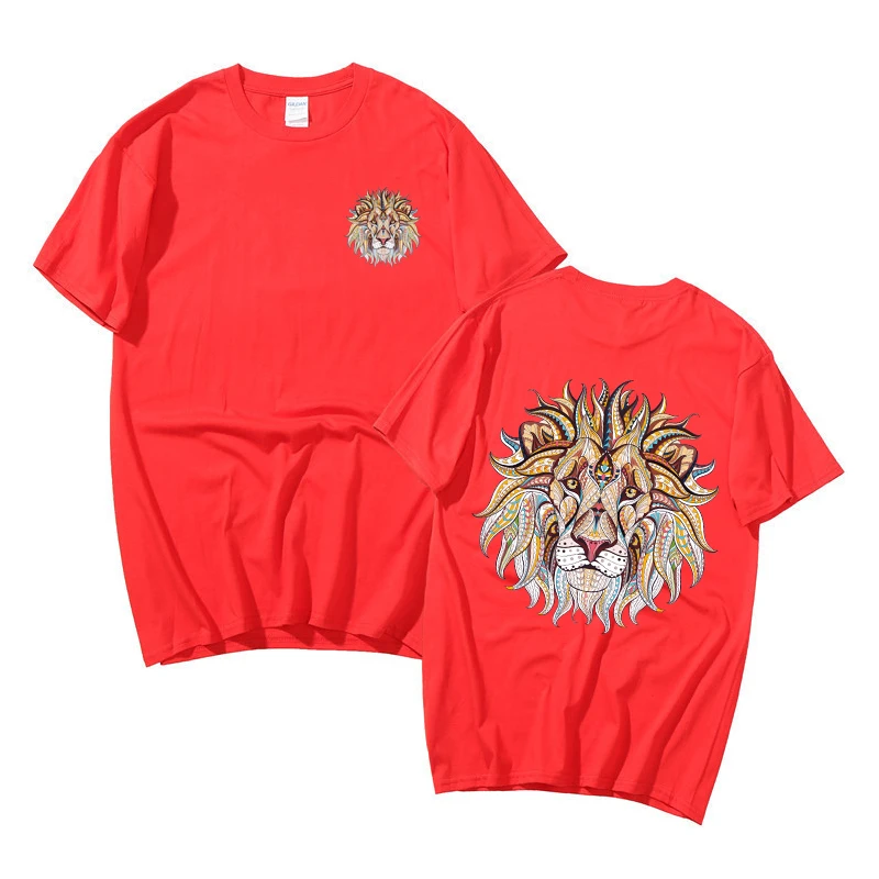 

2021 new printed T-shirt men's round neck lion pattern cotton fashion casual men's shirt