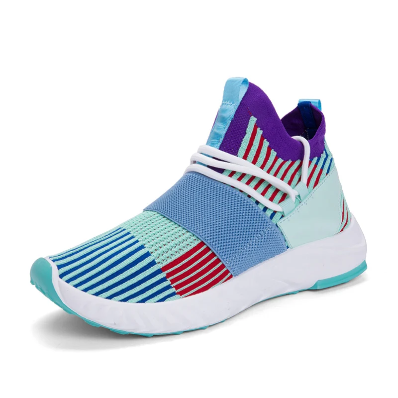 Модные Цветные дышащие высокие спортивные кроссовки Flyknit мужские для бега легкие