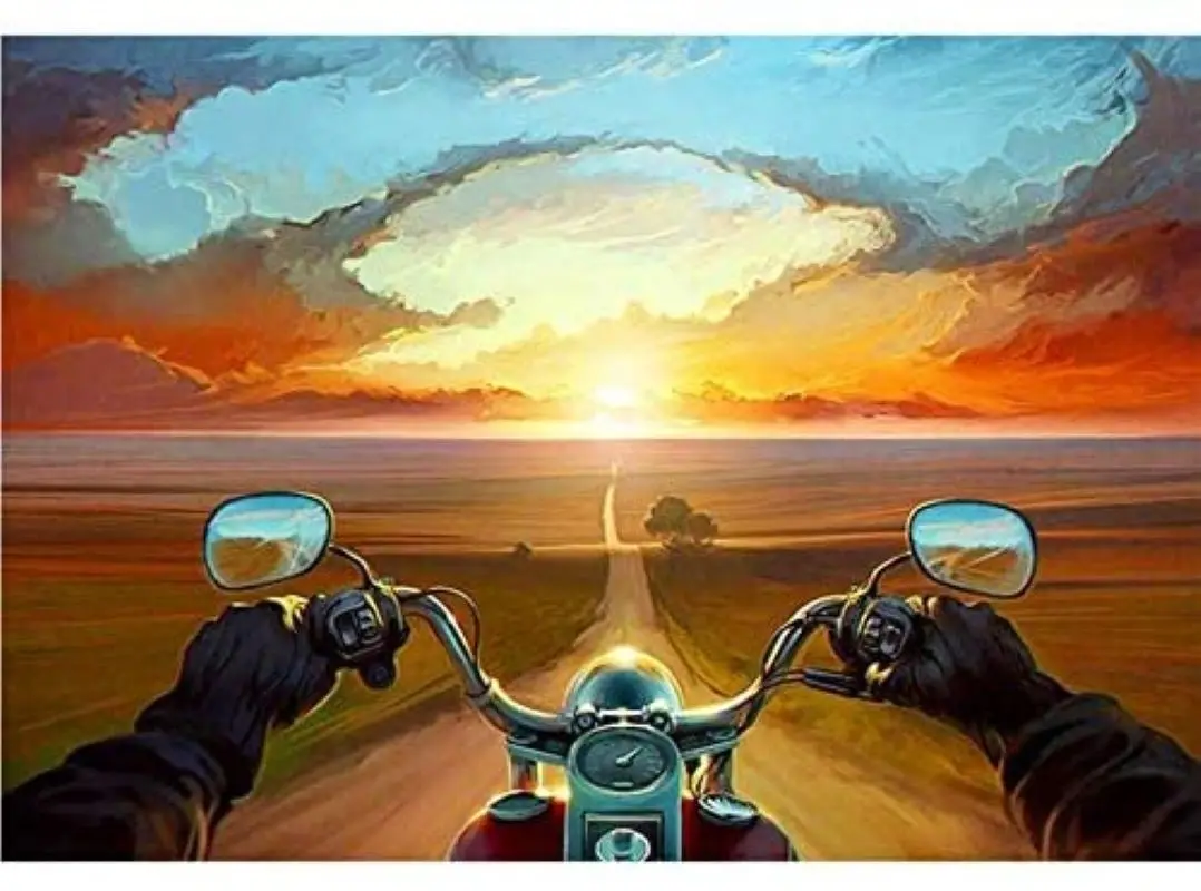 

5D Full Round with AB Drill Mosaic Embroidery Motorcycle Sunset Diamond Painting Kits Cross Stitch Christmas Gift