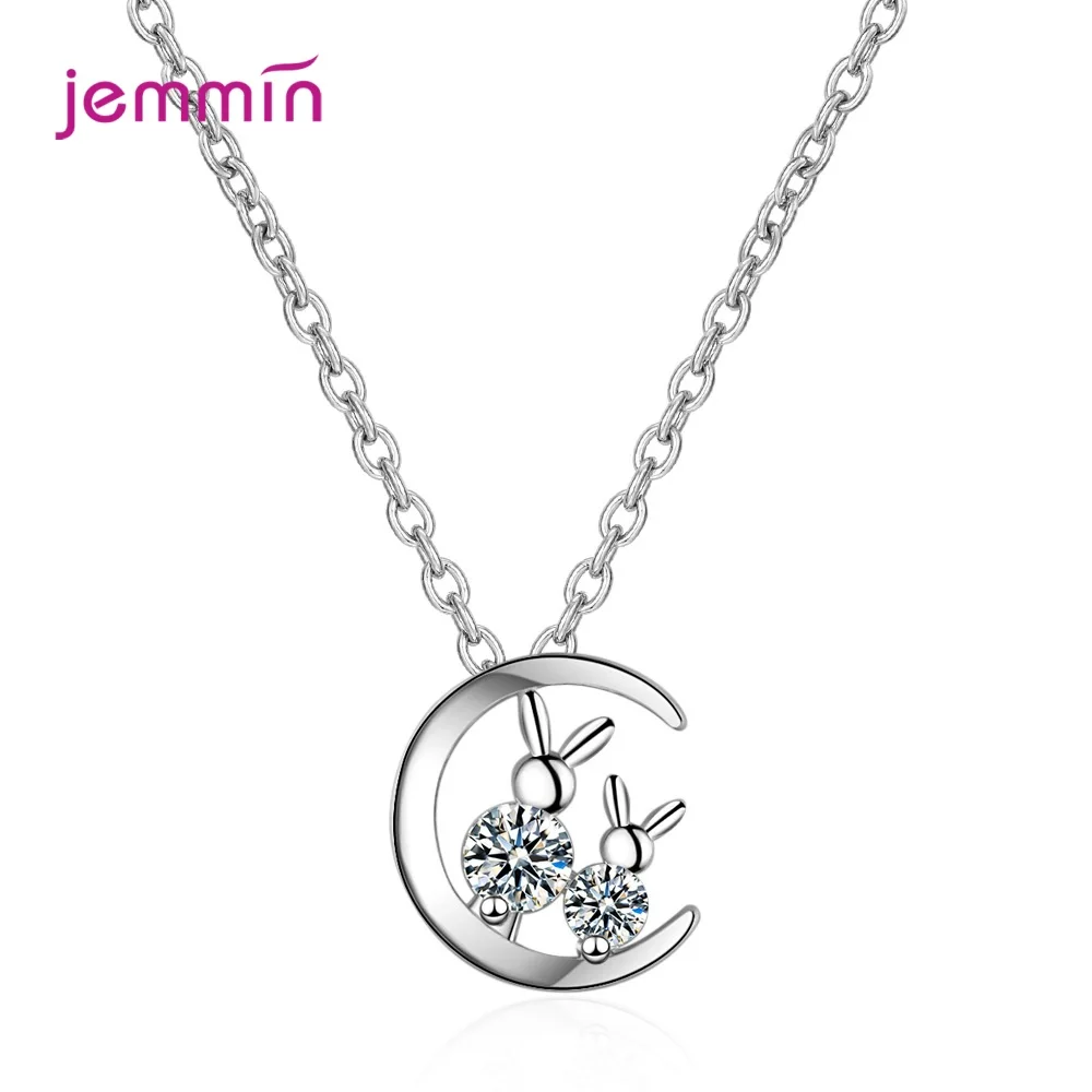 

Ожерелье женское из серебра 925 пробы, со сверкающей подвеской в форме Луны, кролика