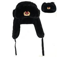 sovjet militaire badge rusland ushanka bomber hat faux konijnenbont oorklep sneeuw caps hoed warm ski hats high quality
