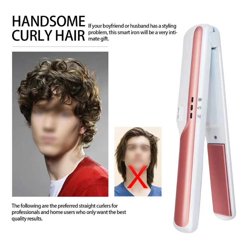 

USB Cordless Anti-Static Flat Iron Hair Straightener, 2 in 1 Salon Dual Purpose Hair Straightener and Curler 27RC