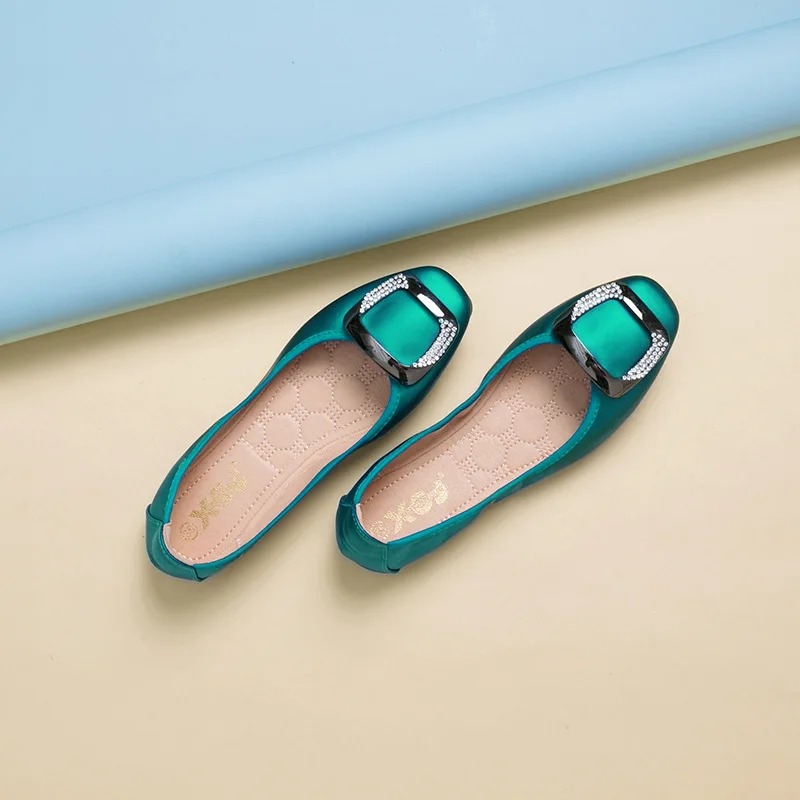 

New Women Ballet Flats PU Leather Loafers Light Egg Roll Flat Shoes Soft Soled Square Toe Glossy Women Single Shoes Ballerina