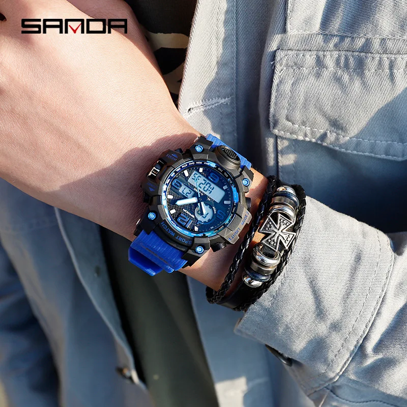 Часы наручные Sanda мужские электронные модные многофункциональные