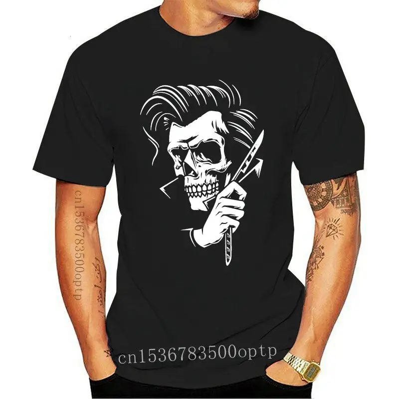 

Женская мода 2021, хипстерская футболка в стиле рокабилли с татуировкой, Мужская футболка с черепом