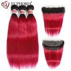 Прямые пряди волос с фронтальным кружевом 13x4 Омбре Бург красный 99J бразильские Remy человеческие волосы 3 пряди с закрытием FrontalEUPHORIA