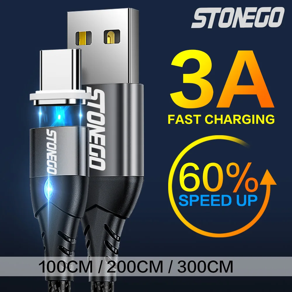 Магнитный usb кабель STONEGO 3A светодиодный индикатор в алмазном стиле прочный