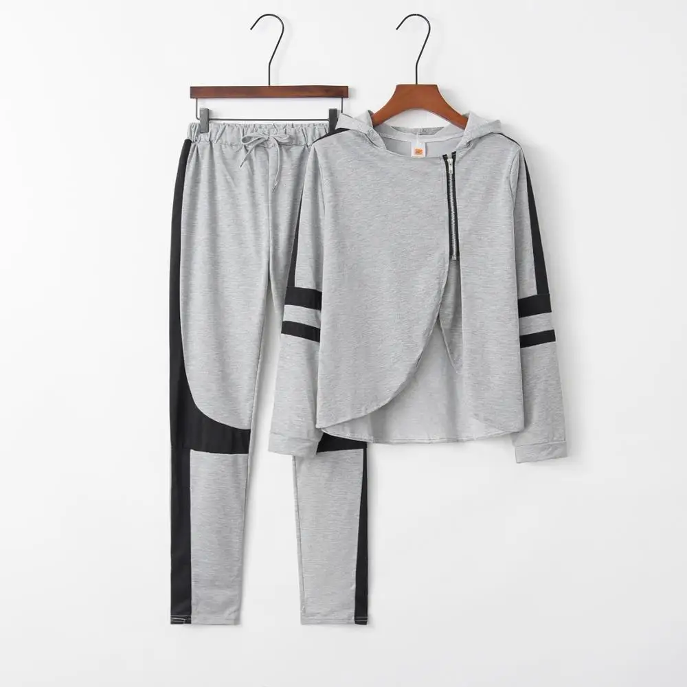 

2020 Autumn Women Tracksuits Suits Fashion Patchwork Zipper Hoodies Long Sleeve Sweatshirts Plus Size Women Casual Suit Set