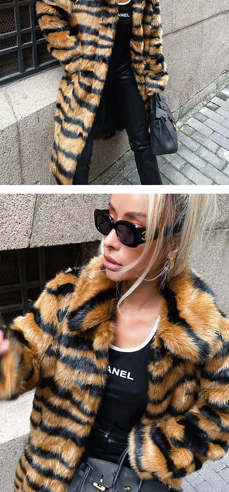 2022 faux fur coat imitating tiger pattern fur lengthened faux fur faux fur coat loose coat women's clothing