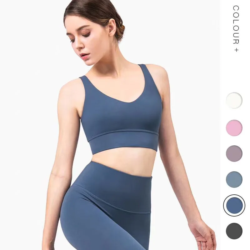 

Sports Bras Fabric Athletic Sport Bras Top Women Push Up Gym Yoga Fitness Tops v-neck Comfortable Shoulder Straps Bra