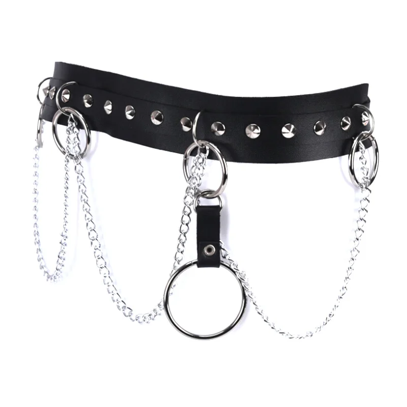 

Fashion Punk Gothic Faux Leather Belt Metal Chain Ring Waist Strap Street Dance Decor Link Metalen Band