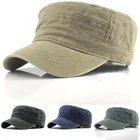 Новая модная кепка с плоским верхом в стиле милитари, Мужская винтажная Уличная Повседневная хлопковая кепка с козырьком от солнца, унисекс, однотонная бейсболка на плоской подошве