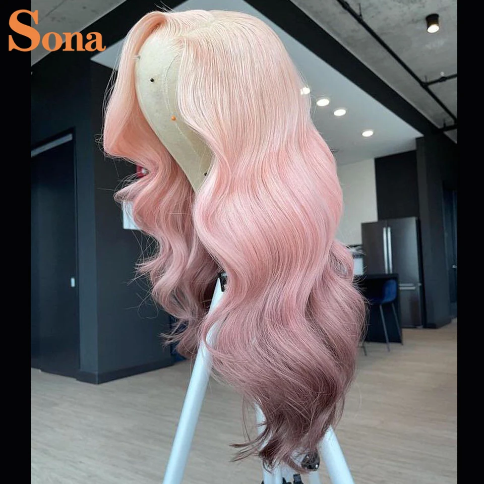 Парики Омбре розовые на сетке спереди волнистые 2 оттенка 13X 4 цвета фиолетовые