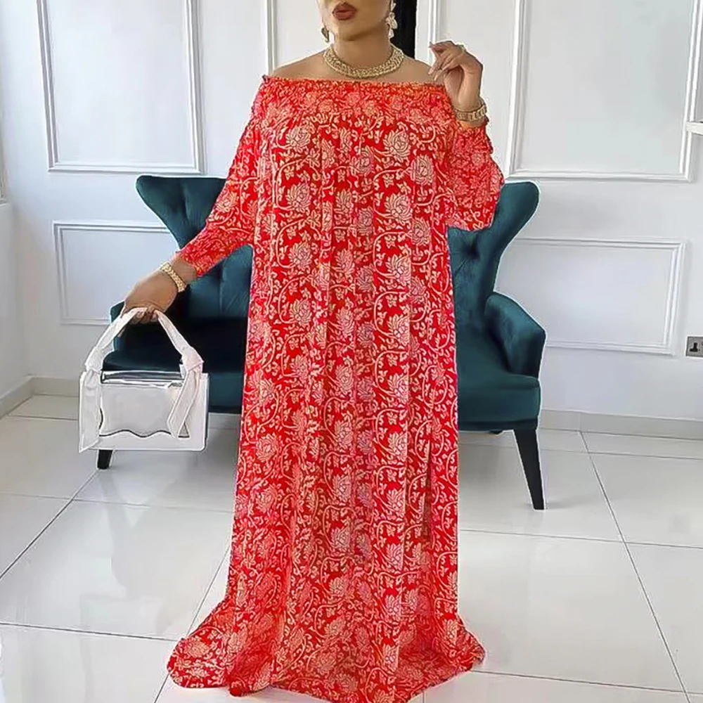 

MD African Print Dresses For Women 2021 Summer New Fashion Boho Floral Dashiki Dress Long Abayas Large Size Boubou Ankara Outfit