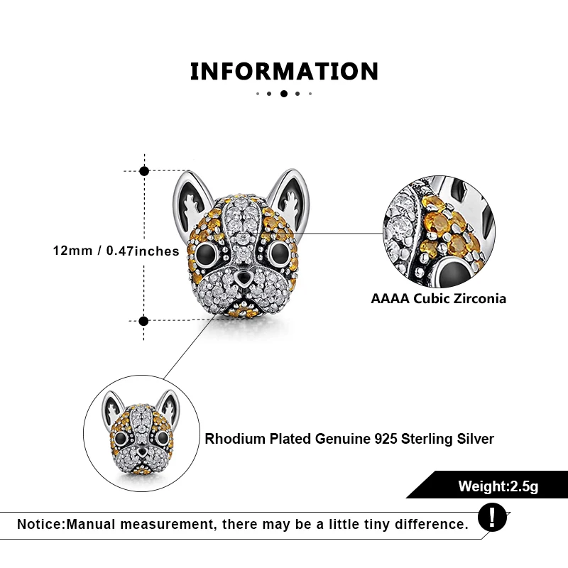 

ORSA JEWELS 925 Sterling Silver Pet Animal Charm Mixed AAAA CZ Cute Puppy Dog Charms Beads for Women Bracelet Necklace CB91