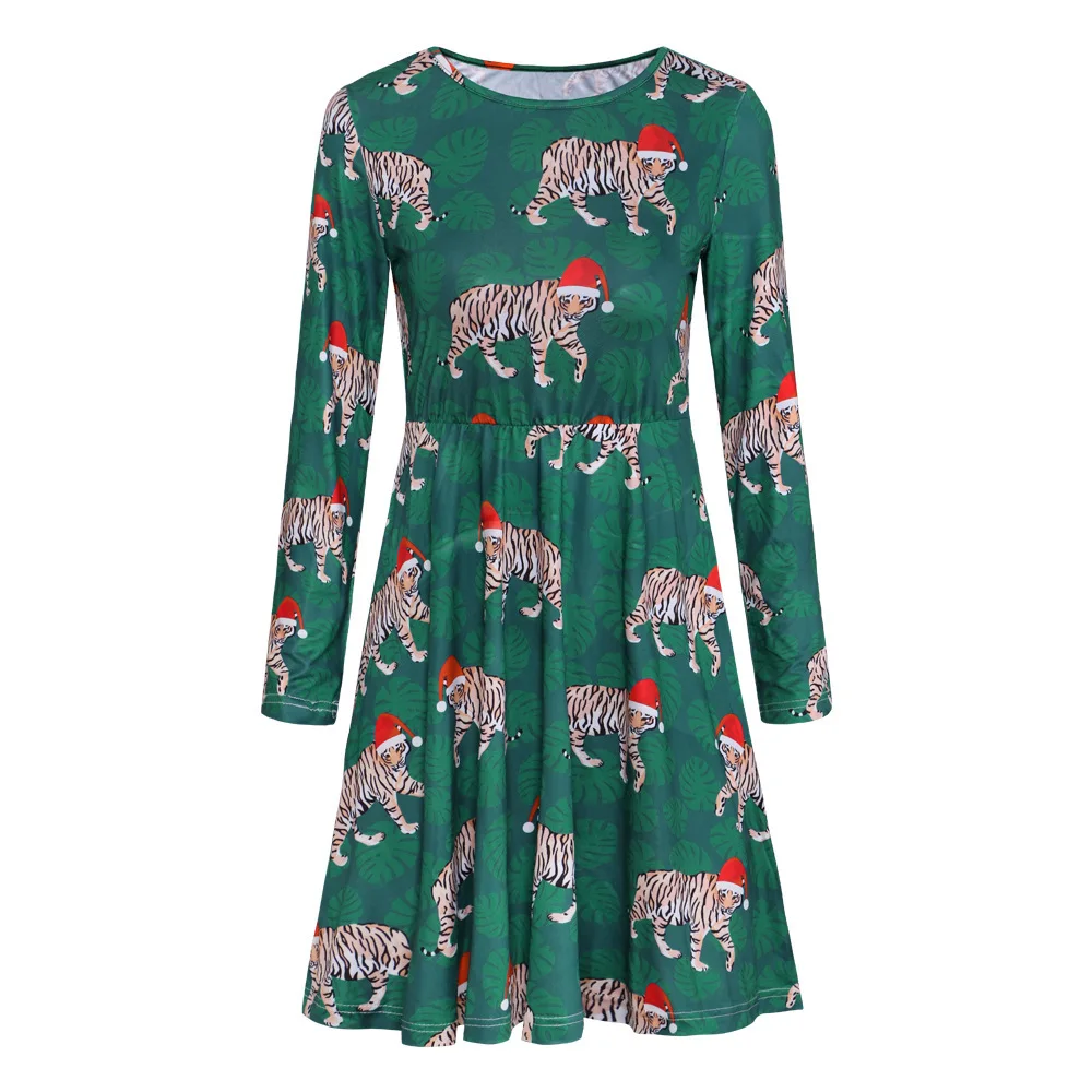 

Women Dress Christmas Clothing 2020 Autumn And Winter New Round Neck Slim Long Sleeve Printed Dress Fashion 3 Styles Multicolor