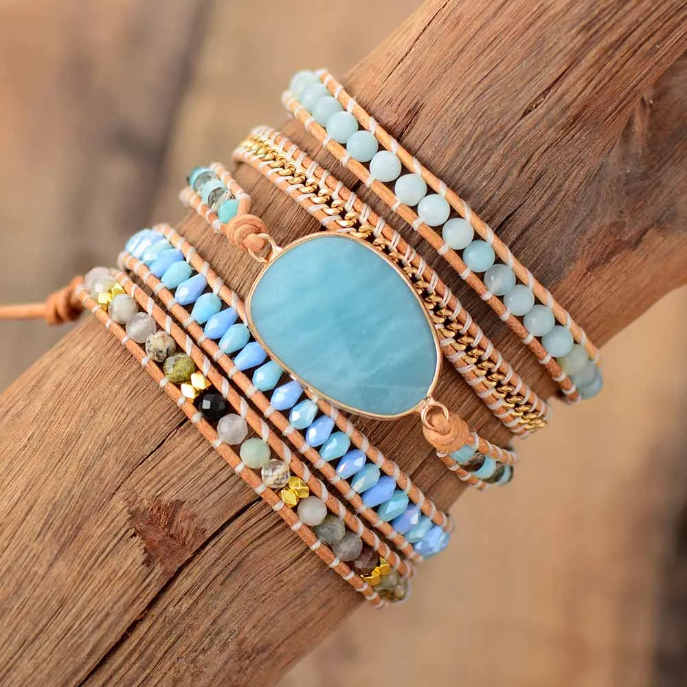 Exclusive Wrap Bracelets Jewelry Handmade Natural Stone Crystal Leather Bracelet Statement Cuff Bangles Gifts | Украшения и