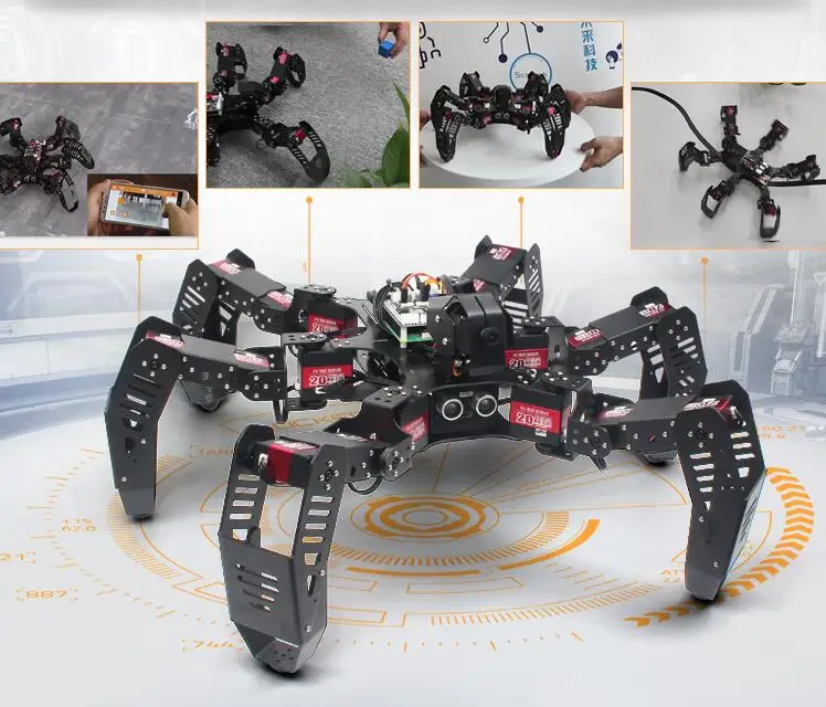 Raspberry 4B/3B 20 кг сервопривод Hexapod Паук бионический робот SpiderPi Программирование OpenCV Smart Ai Vision
