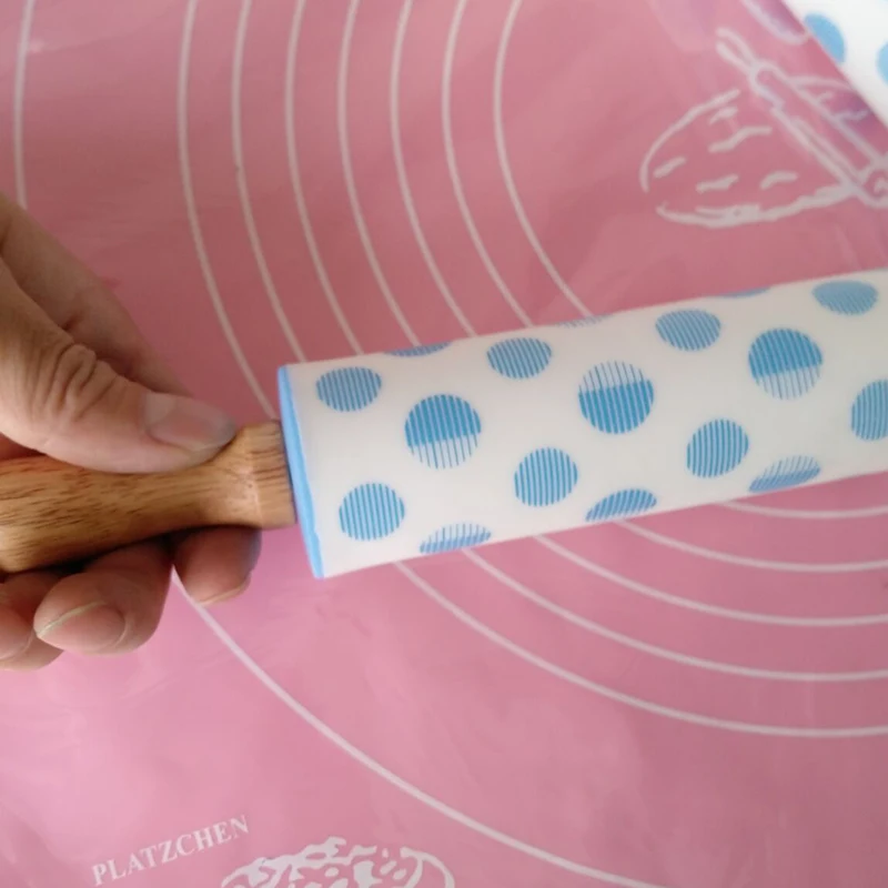 Антипригарная силиконовая Скалка с деревянной ручкой для украшения тортов