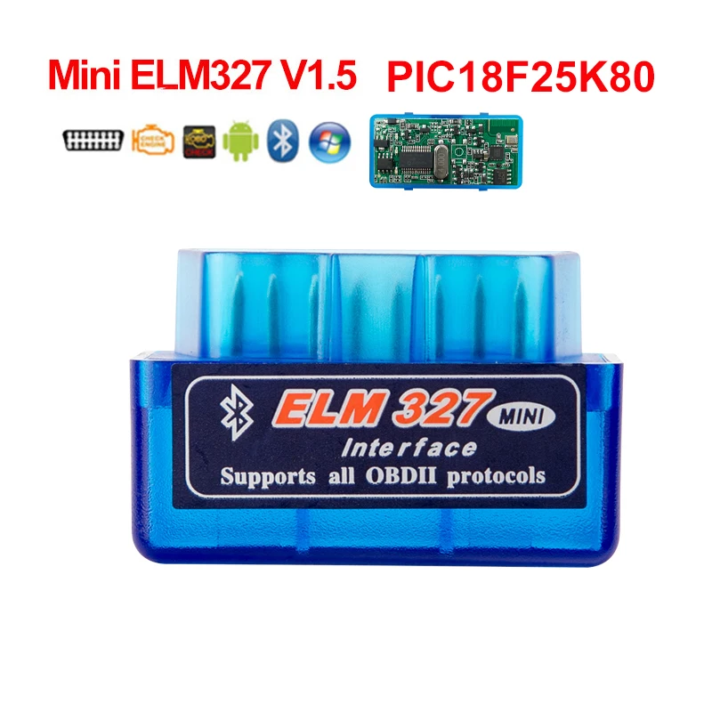 

Супер Мини ELM327 V1.5 PIC18F25K80 чип OBD2 диагностический сканер Elm 327 Bluetooth V1.5 OBDII адаптер Авто диагностический инструмент