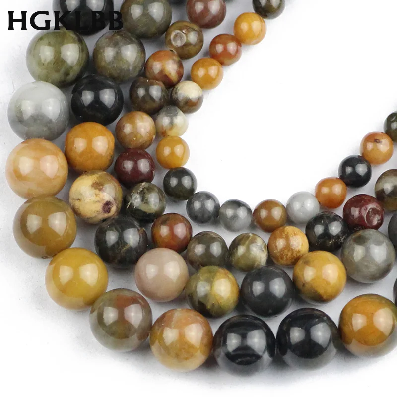 Круглые бусины HGKLBB из натурального дерева, камень окаменелок, незакрепленные бусины для изготовления ювелирных изделий, нитка 6/8/10/12 мм, 15 дюймов, материал для браслета «сделай сам»
