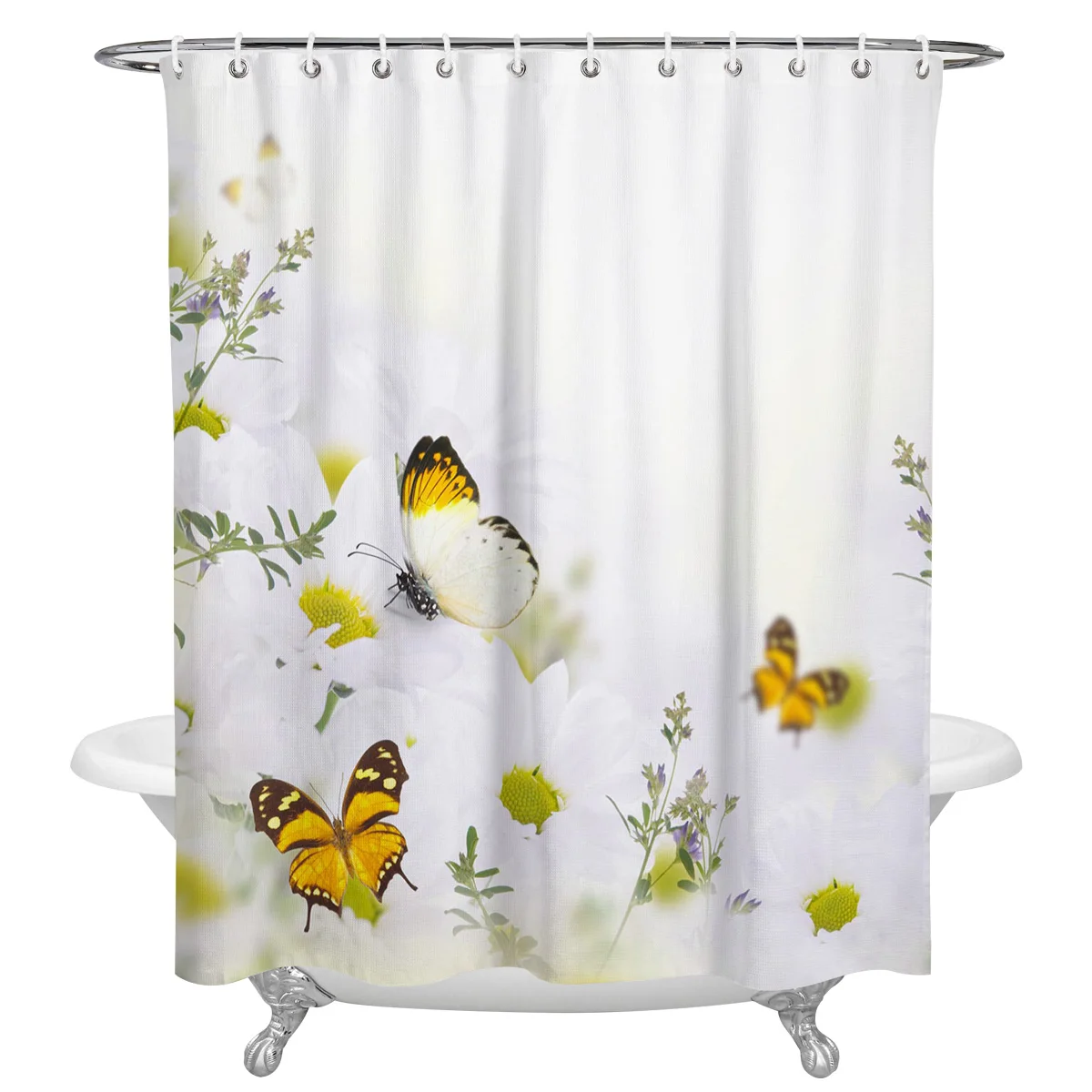

Modern Printing Shower Curtain With Hooks Butterfly Daisy Flower Petals Bath Curtains Waterproof Polyester Bathroom Decor