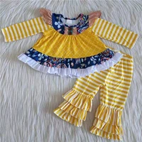 ready to ship hot sale mustard fall outfits toddler girl clothes bulk wholesale kids clothing