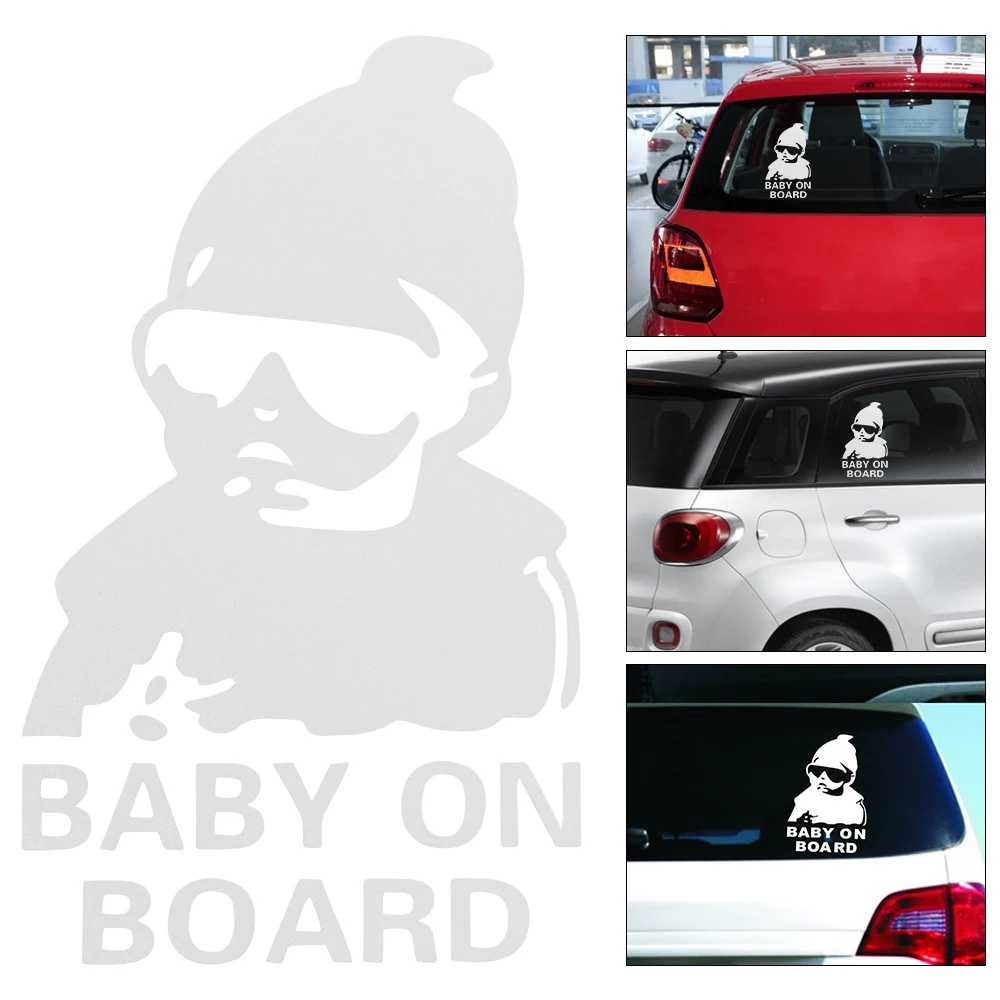 

Cool Rear Reflective Sunglasses Child Car Sticker Warning Decals Black/White Funny Baby Decoration Car Accessories 14*9CM