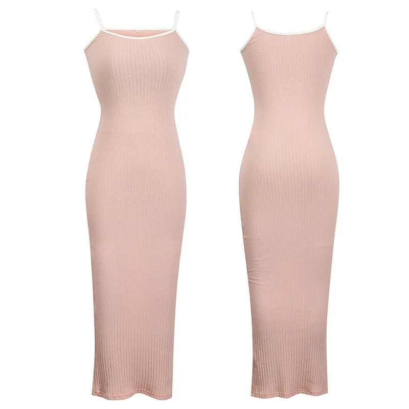 

European and American Fan 2021 Summer New Women's Contrast Color Sling Sexy Backpack Hip Slim Dress Women Dress for Women