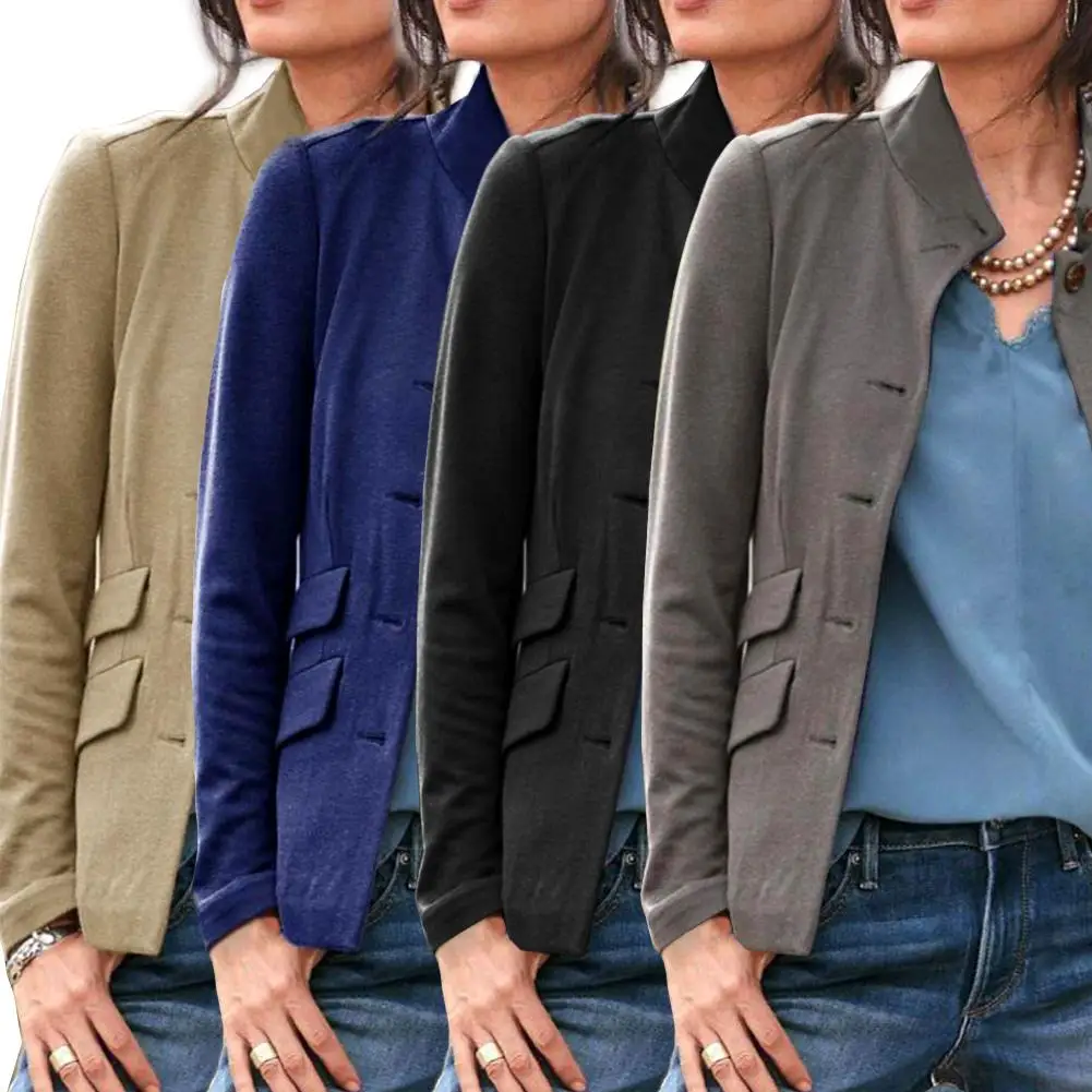 

Blazer Autumn Winter Gift Women Casual Solid Color Stand Collar Button Pockets Blazer Coat Jacket Outwear Outerwear Blazer Femme