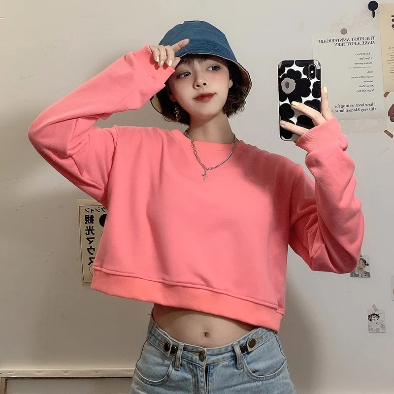 

Loose Crop Top Casual Preppy Style Women's Clothing Fashion Brand O-neck Pullovers Korean Clothes Ladies Sweatshirts Autumn New
