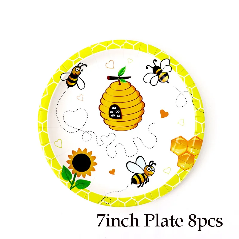 7inch plate 8pcs Тема пчелы одноразовая бумажная посуда чашка соломы день рождения, свадьба, Рождество Детская Игрушка В ванную вечерние украшения - Цвет: 7inch plate 8pcs