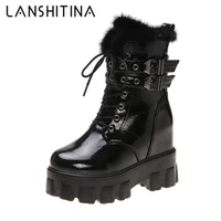 new punk boots women leather platform chunky sneakers autumn 10cm wedge heels ankle boots woman winter fur warm motorcycle boots